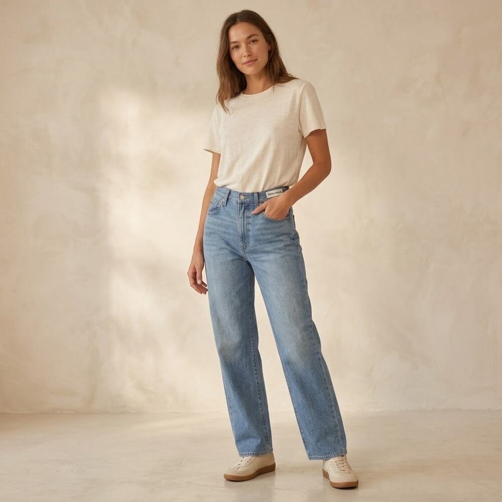 Denim Forum The ‘90s So-Soft Hi-Rise Baggy Jean relaxed fit blue pockets size 26